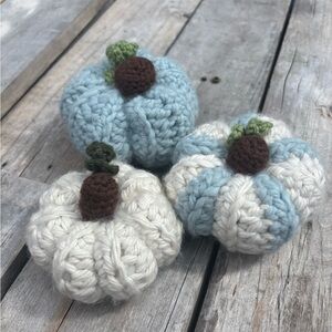 Charming Blue and White Crochet Pumpkin Set